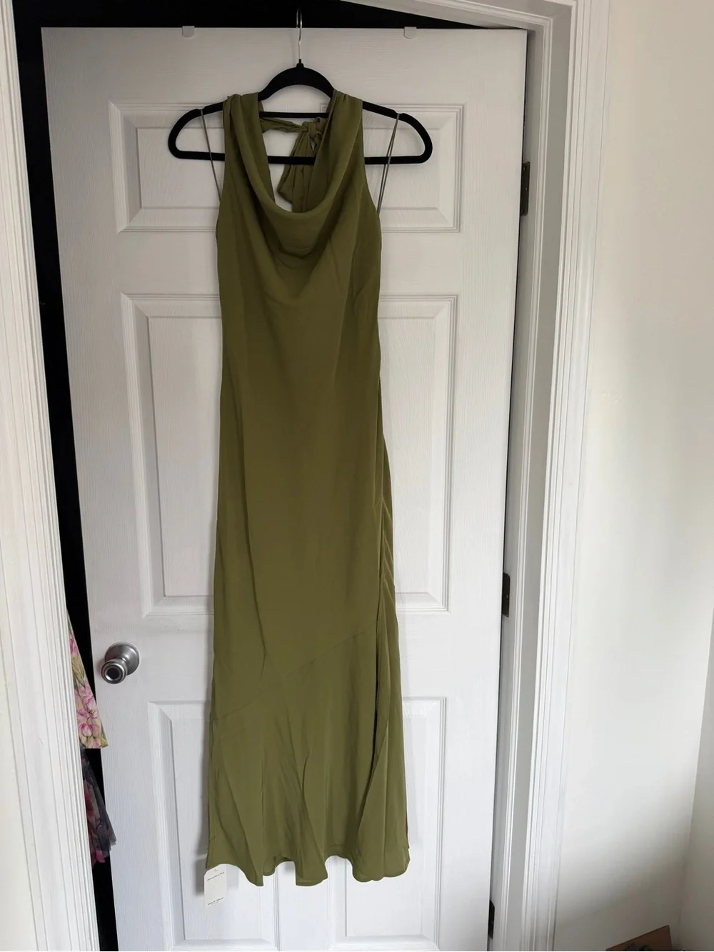 Olive Halter Satin Maxi Dress